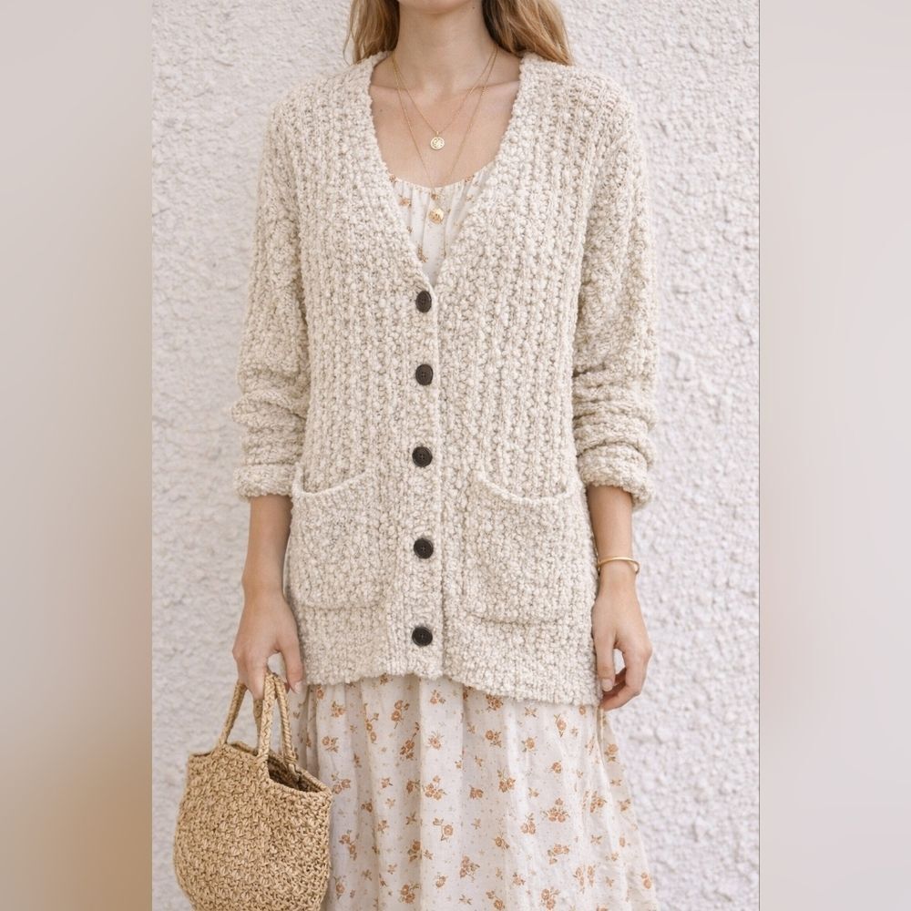 Miraele Fleece Cozy Cardigan Button Down V Neck Vintage Grandma Core Size S/M